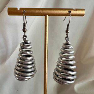 Silver Tone Chunky Wire Swirl Dangle Costume Estate Fashion Hook Earrings